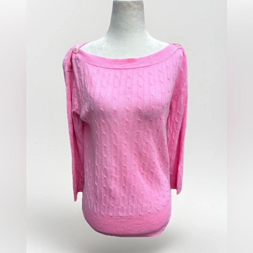 J Crew 100% Linen Sweater Pink Cable Knit Women Sz M Fisherman Boat Neck Coastal